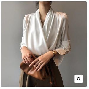 Acetate Fascinating Nights Satin V-Neck Blouse